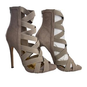 Women  Faux Suede Peep Toe Strappy Stiletto Heel